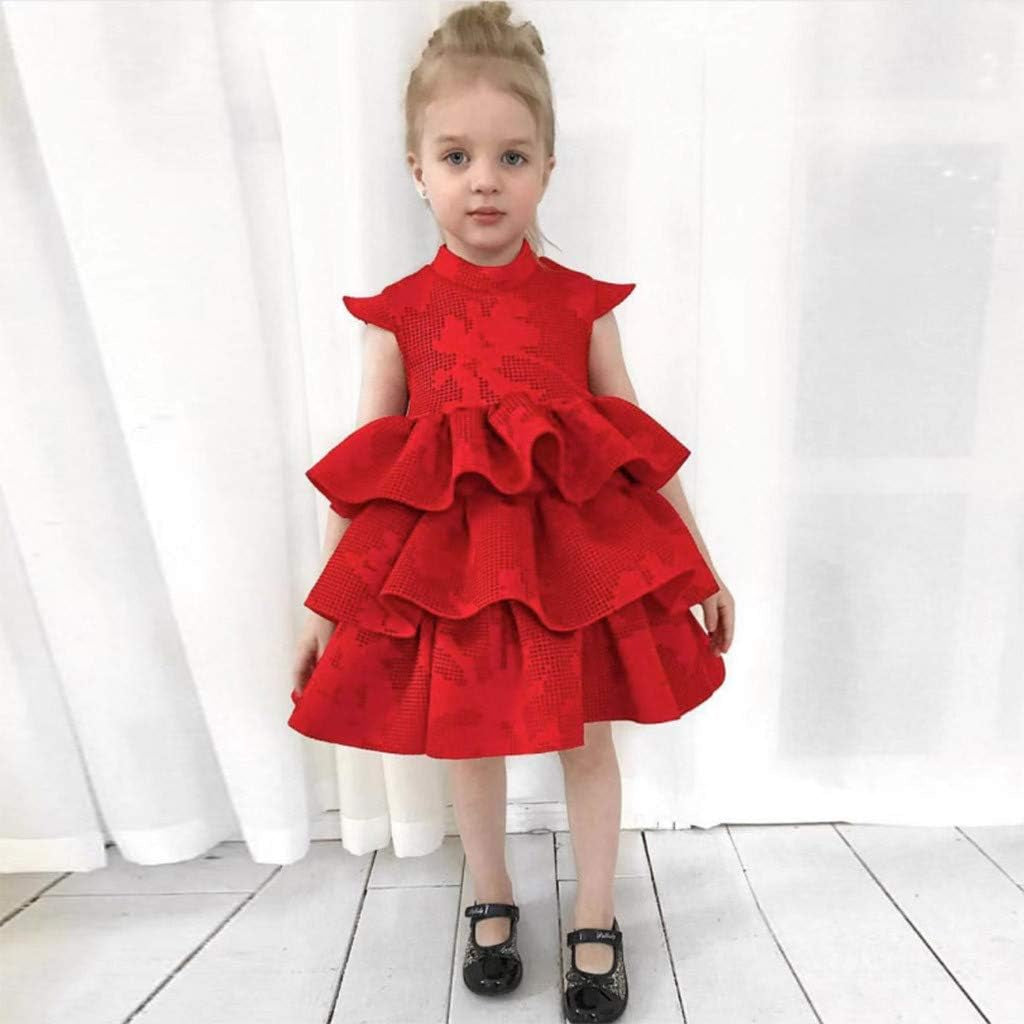 Infant Girls Summer Fly Sleeve Solid Ruffled Cack Tutu Princess Special Party Dress