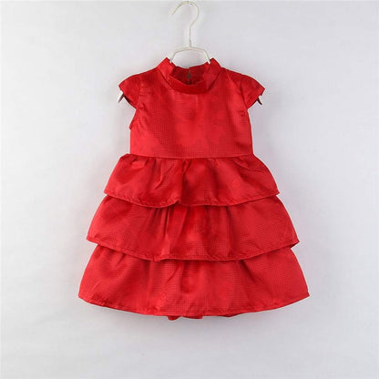 Infant Girls Summer Fly Sleeve Solid Ruffled Cack Tutu Princess Special Party Dress