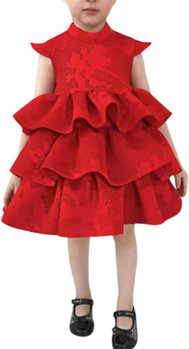 Infant Girls Summer Fly Sleeve Solid Ruffled Cack Tutu Princess Special Party Dress