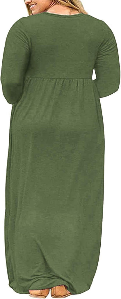 Women'S plus Size Maxi Dresses for Curvy Women Long Sleeve Casual Dress