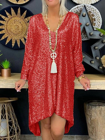 Natalie Robe De Soirée Femme – Robe Ample À Paillettes Avec Manches Longues Pour Soirées Élégantes