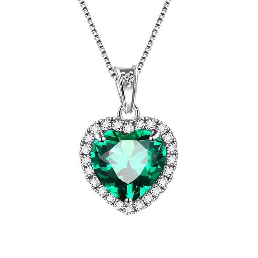 May Birthstone Necklace Women Green Heart Necklace Emerald Crystal CZ 925 Sterling Silver Pendant Jewelry Birthday Mother'S Day Gift Juwaliy